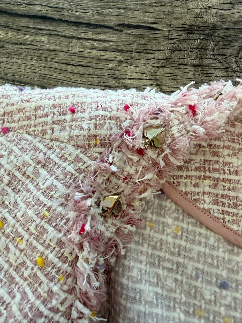 Kate Spade Pink Strawberry Tweed Pocket Open Front‎ Long Jacket Coat size 12